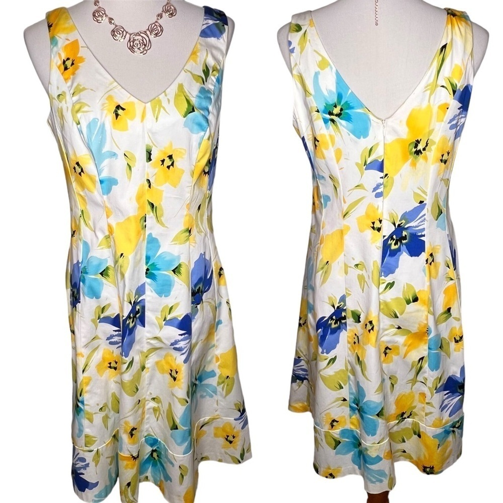 Lauren Ralph Lauren Yellow Floral Print Sleeveless Dress Sz 8 V Neck Knee Length - Picture 6 of 15